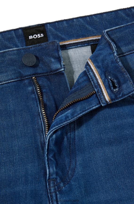 4TFNJN1987 أزرق Hugo Boss جينز هوغو مدبب باللون الأزرق الدنيم ذو الحركة الفائقة