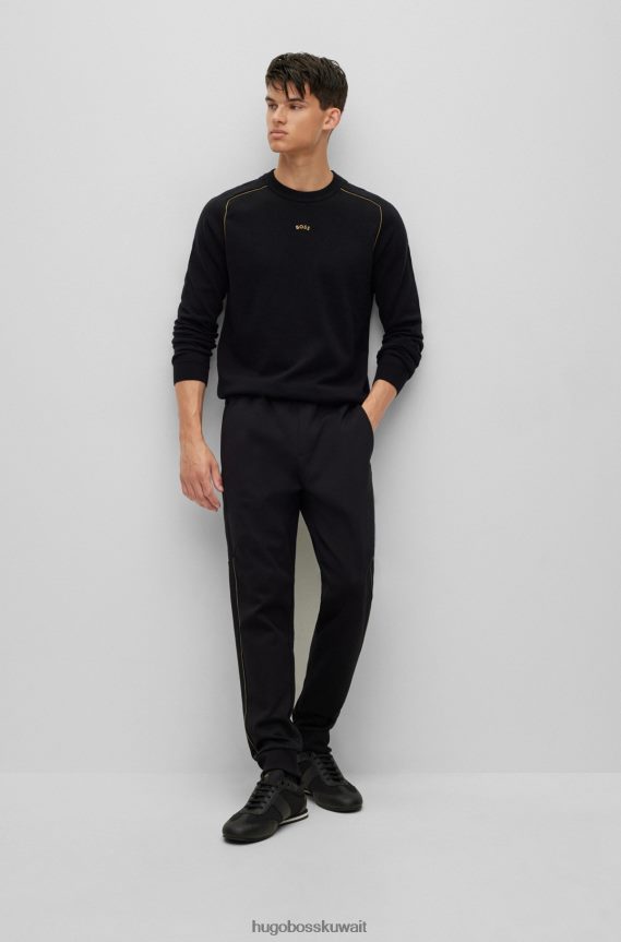 4TFNJN1988 أسود Hugo Boss سترة ذات مقاس عادي مع عمل فني كبسولة وخياطة سلسلة هوغو باللون الأسود