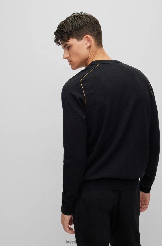 4TFNJN1988 أسود Hugo Boss سترة ذات مقاس عادي مع عمل فني كبسولة وخياطة سلسلة هوغو باللون الأسود