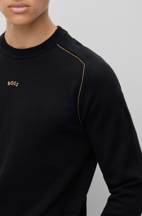 4TFNJN1988 أسود Hugo Boss سترة ذات مقاس عادي مع عمل فني كبسولة وخياطة سلسلة هوغو باللون الأسود