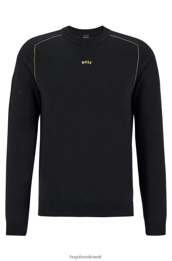 4TFNJN1988 أسود Hugo Boss سترة ذات مقاس عادي مع عمل فني كبسولة وخياطة سلسلة هوغو باللون الأسود