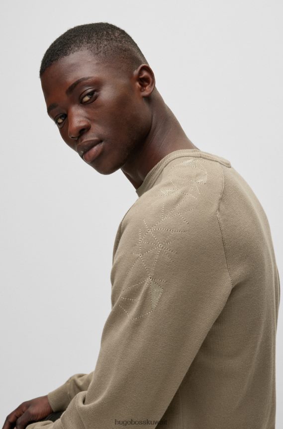 4TFNJN1989 اخضر فاتح Hugo Boss سترة خضراء فاتحة بقصة عادية مع عمل فني كبسولة وخياطة سلسلة هوغو