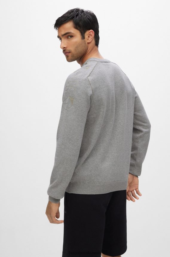 4TFNJN1990 رمادي فاتح Hugo Boss سترة ذات مقاس عادي مع عمل فني كبسولة وخياطة سلسلة هوغو باللون الرمادي الفاتح