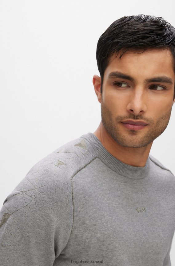 4TFNJN1990 رمادي فاتح Hugo Boss سترة ذات مقاس عادي مع عمل فني كبسولة وخياطة سلسلة هوغو باللون الرمادي الفاتح