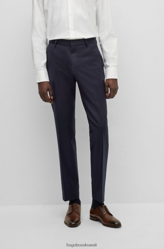 4TFNJN1991 أزرق غامق Hugo Boss بنطلون هوغو ذو قصة ضيقة باللون الأزرق الداكن منسوج من الصوف البكر