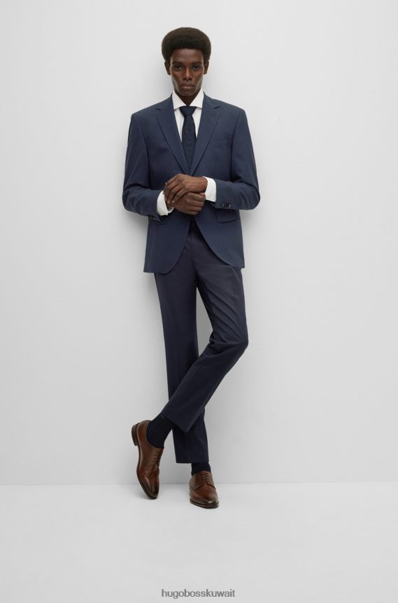 4TFNJN1991 أزرق غامق Hugo Boss بنطلون هوغو ذو قصة ضيقة باللون الأزرق الداكن منسوج من الصوف البكر