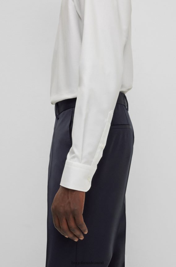 4TFNJN1991 أزرق غامق Hugo Boss بنطلون هوغو ذو قصة ضيقة باللون الأزرق الداكن منسوج من الصوف البكر