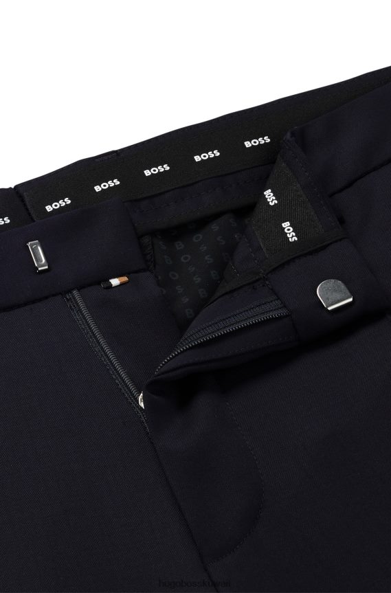 4TFNJN1991 أزرق غامق Hugo Boss بنطلون هوغو ذو قصة ضيقة باللون الأزرق الداكن منسوج من الصوف البكر
