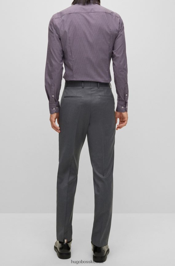 4TFNJN1992 الرمادي الداكن Hugo Boss بنطلون هوغو ذو قصة ضيقة باللون الرمادي الداكن من الصوف البكر