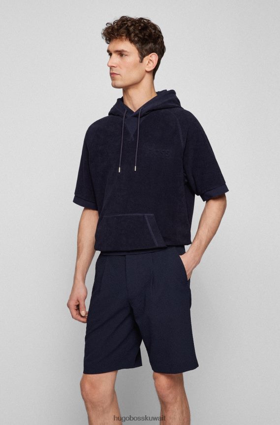 4TFNJN1994 أزرق غامق Hugo Boss سويت شيرت بغطاء للرأس بأكمام قصيرة من قماش تيري القطني باللون الأزرق الداكن