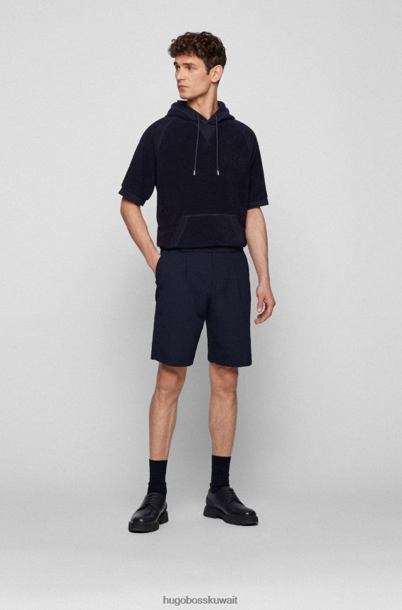 4TFNJN1994 أزرق غامق Hugo Boss سويت شيرت بغطاء للرأس بأكمام قصيرة من قماش تيري القطني باللون الأزرق الداكن