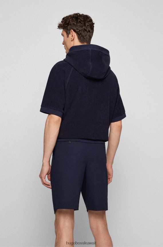 4TFNJN1994 أزرق غامق Hugo Boss سويت شيرت بغطاء للرأس بأكمام قصيرة من قماش تيري القطني باللون الأزرق الداكن