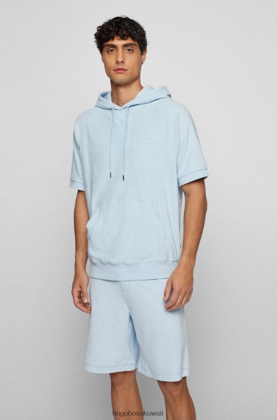 4TFNJN1995 أزرق فاتح Hugo Boss قميص من النوع الثقيل بغطاء للرأس بأكمام قصيرة باللون الأزرق الفاتح مصنوع من قماش تيري القطني