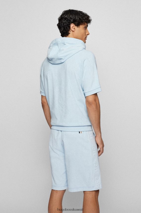 4TFNJN1995 أزرق فاتح Hugo Boss قميص من النوع الثقيل بغطاء للرأس بأكمام قصيرة باللون الأزرق الفاتح مصنوع من قماش تيري القطني