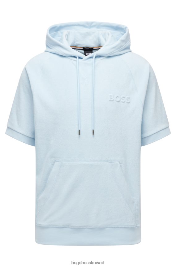 4TFNJN1995 أزرق فاتح Hugo Boss قميص من النوع الثقيل بغطاء للرأس بأكمام قصيرة باللون الأزرق الفاتح مصنوع من قماش تيري القطني