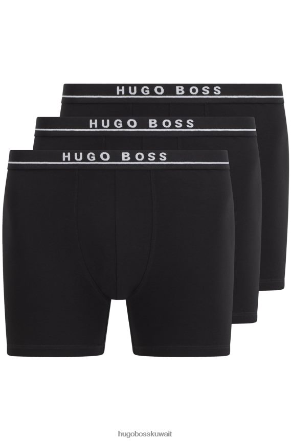 4TFNJN1996 أسود Hugo Boss حزمة من ثلاثة سراويل داخلية بوكسر من الجيرسي مع أحزمة خصر تحمل شعار Hugo باللون الأسود