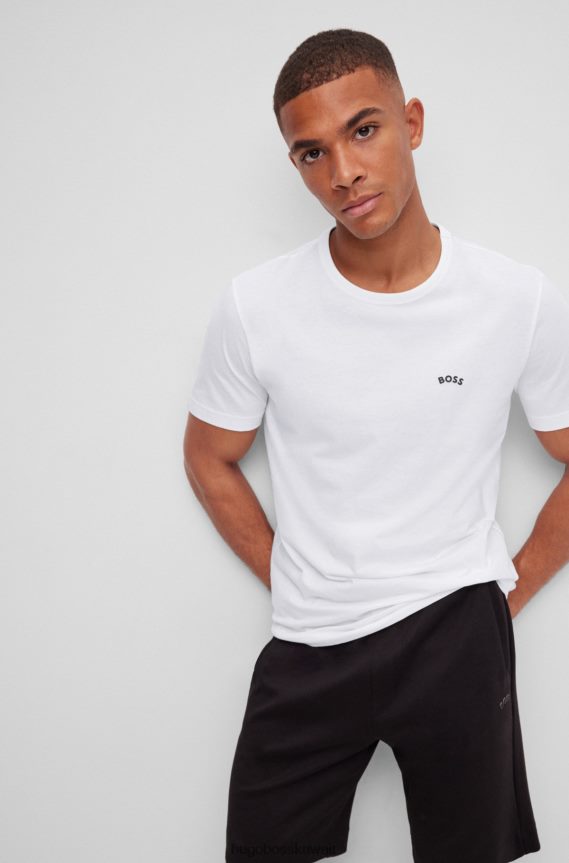 4TFNJN1998 أبيض Hugo Boss تيشيرت هوغو أبيض برقبة دائرية من القطن العضوي مع شعار منحني