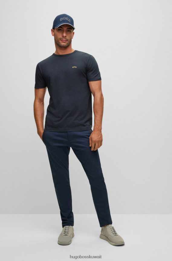 4TFNJN1999 أزرق غامق Hugo Boss تي شيرت هوغو برقبة دائرية باللون الأزرق الداكن من القطن العضوي مع شعار منحني