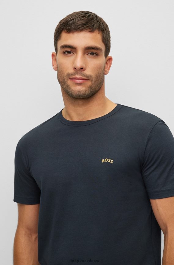 4TFNJN1999 أزرق غامق Hugo Boss تي شيرت هوغو برقبة دائرية باللون الأزرق الداكن من القطن العضوي مع شعار منحني