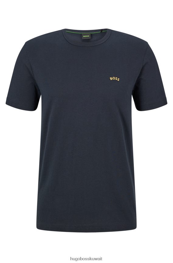 4TFNJN1999 أزرق غامق Hugo Boss تي شيرت هوغو برقبة دائرية باللون الأزرق الداكن من القطن العضوي مع شعار منحني