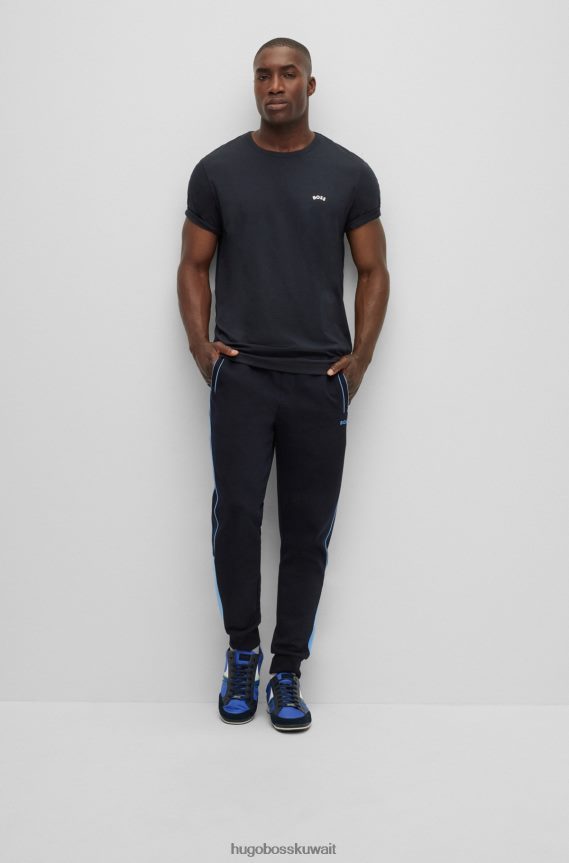 4TFNJN2000 أزرق غامق Hugo Boss تيشيرت Hugo برقبة دائرية من القطن العضوي مع شعار منحني باللون الأزرق الداكن