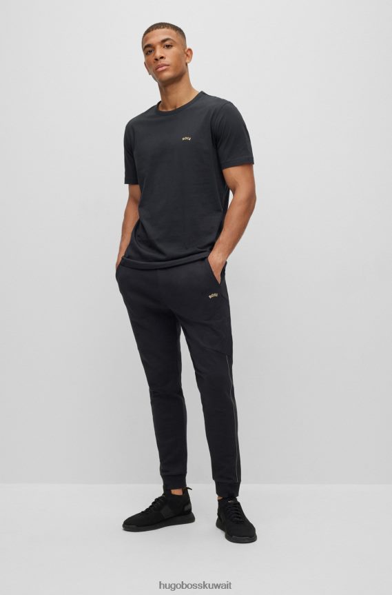 4TFNJN2001 أسود Hugo Boss تي شيرت برقبة دائرية من القطن العضوي مع شعار منحني باللون الأسود