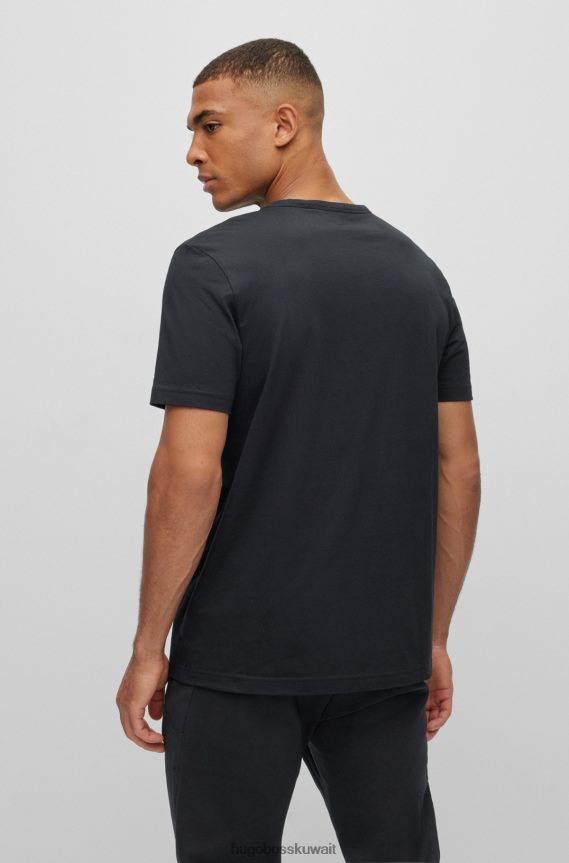4TFNJN2001 أسود Hugo Boss تي شيرت برقبة دائرية من القطن العضوي مع شعار منحني باللون الأسود