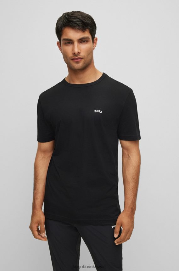 4TFNJN2002 أسود Hugo Boss تي شيرت أسود برقبة دائرية من القطن العضوي مع شعار هوغو منحني