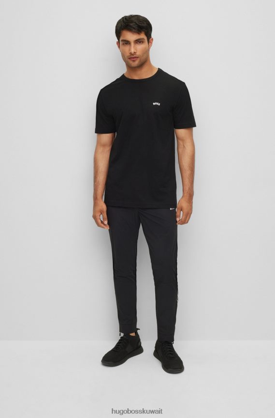 4TFNJN2002 أسود Hugo Boss تي شيرت أسود برقبة دائرية من القطن العضوي مع شعار هوغو منحني