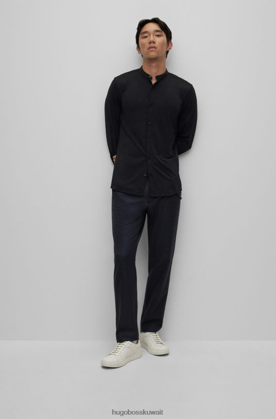 4TFNJN2005 أزرق غامق Hugo Boss هوغو بنطال تشينو أزرق داكن بقصة ضيقة مصنوع من قماش مطاطي مع تفاصيل حبل