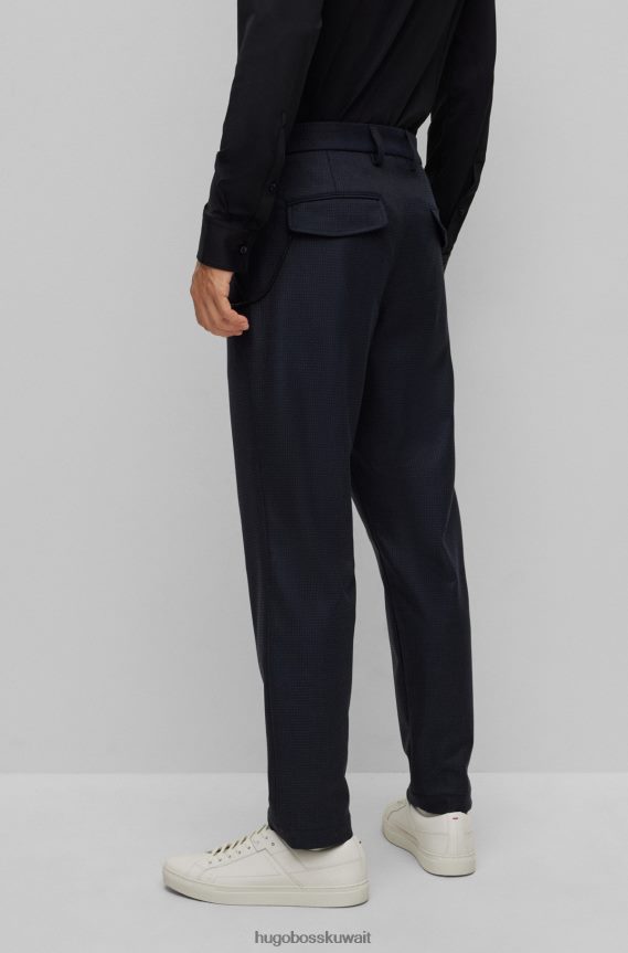 4TFNJN2005 أزرق غامق Hugo Boss هوغو بنطال تشينو أزرق داكن بقصة ضيقة مصنوع من قماش مطاطي مع تفاصيل حبل