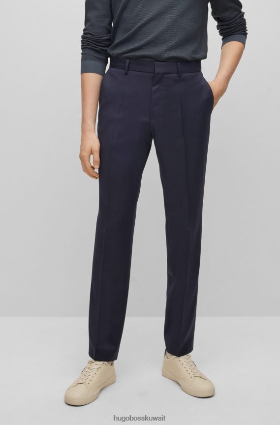 4TFNJN2006 أزرق غامق Hugo Boss بنطال Hugo بقصة عادية من الصوف البكر باللون الأزرق الداكن