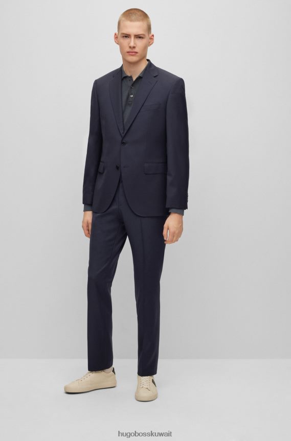 4TFNJN2006 أزرق غامق Hugo Boss بنطال Hugo بقصة عادية من الصوف البكر باللون الأزرق الداكن
