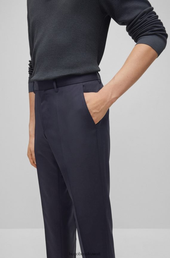 4TFNJN2006 أزرق غامق Hugo Boss بنطال Hugo بقصة عادية من الصوف البكر باللون الأزرق الداكن