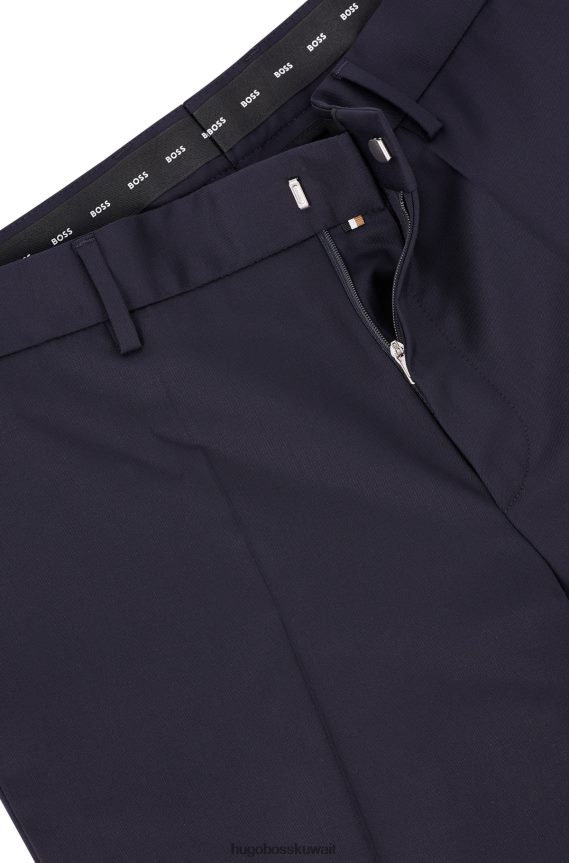 4TFNJN2006 أزرق غامق Hugo Boss بنطال Hugo بقصة عادية من الصوف البكر باللون الأزرق الداكن