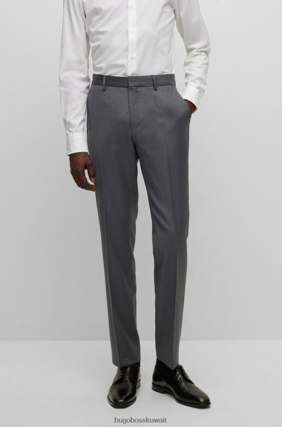 4TFNJN2007 الرمادي الداكن Hugo Boss بنطلون بقصة عادية من الصوف البكر باللون الرمادي الداكن