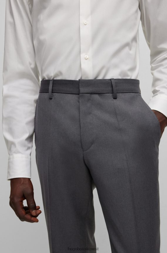 4TFNJN2007 الرمادي الداكن Hugo Boss بنطلون بقصة عادية من الصوف البكر باللون الرمادي الداكن