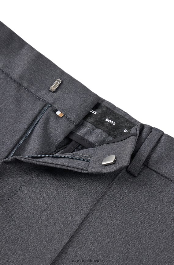 4TFNJN2007 الرمادي الداكن Hugo Boss بنطلون بقصة عادية من الصوف البكر باللون الرمادي الداكن