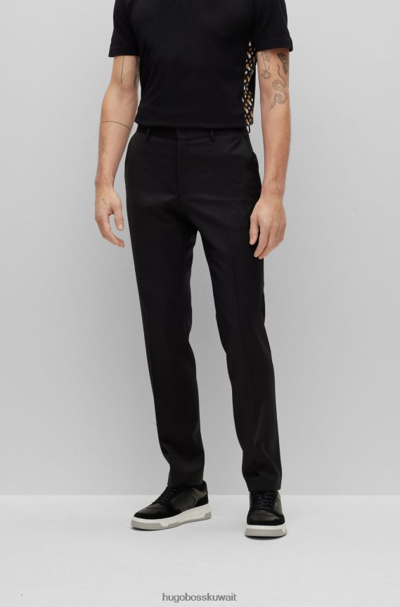 4TFNJN2008 أسود Hugo Boss بنطلون أسود بقصة عادية من الصوف البكر سيرج هوغو