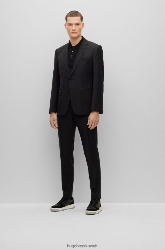 4TFNJN2008 أسود Hugo Boss بنطلون أسود بقصة عادية من الصوف البكر سيرج هوغو