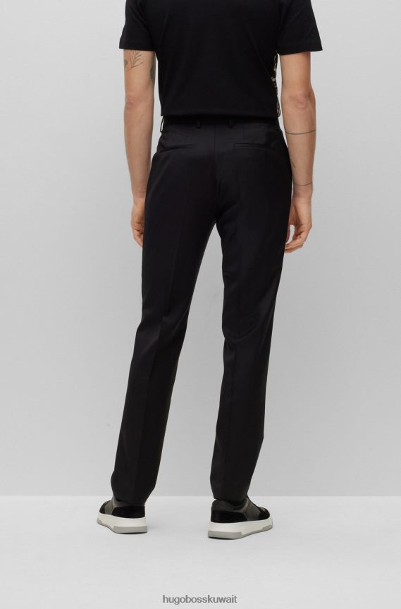4TFNJN2008 أسود Hugo Boss بنطلون أسود بقصة عادية من الصوف البكر سيرج هوغو