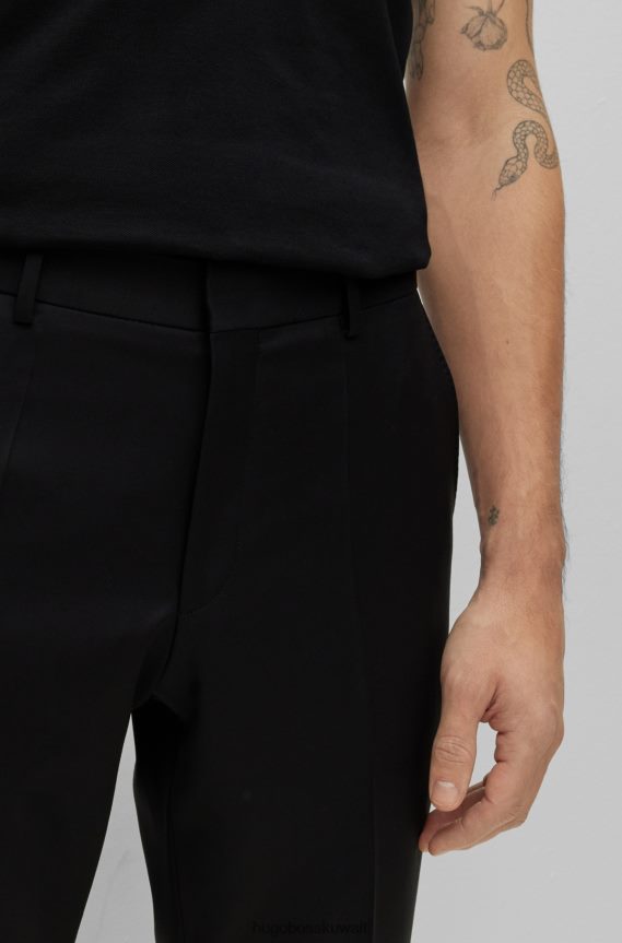 4TFNJN2008 أسود Hugo Boss بنطلون أسود بقصة عادية من الصوف البكر سيرج هوغو