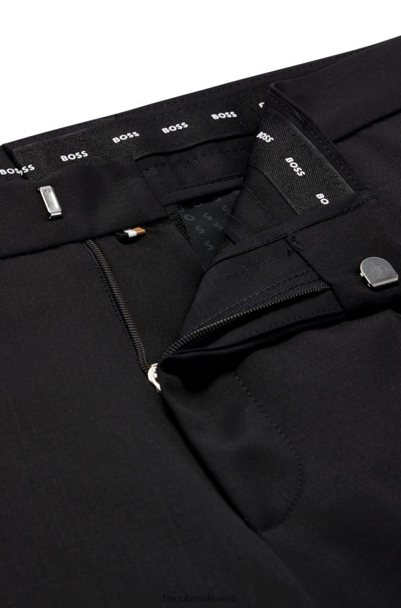 4TFNJN2008 أسود Hugo Boss بنطلون أسود بقصة عادية من الصوف البكر سيرج هوغو
