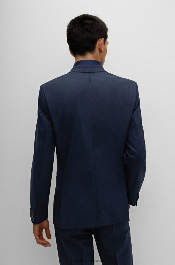 4TFNJN2012 أزرق غامق Hugo Boss بدلة Hugo فائقة النحافة مصنوعة من الصوف المطاطي المنقوش باللون الأزرق الداكن