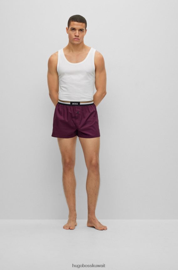 4TFNJN2014 الأرجواني الداكن Hugo Boss مجموعة من قطعتين من السراويل البيجامة باللون الأرجواني الداكن مع أحزمة خصر مخططة من هوغو