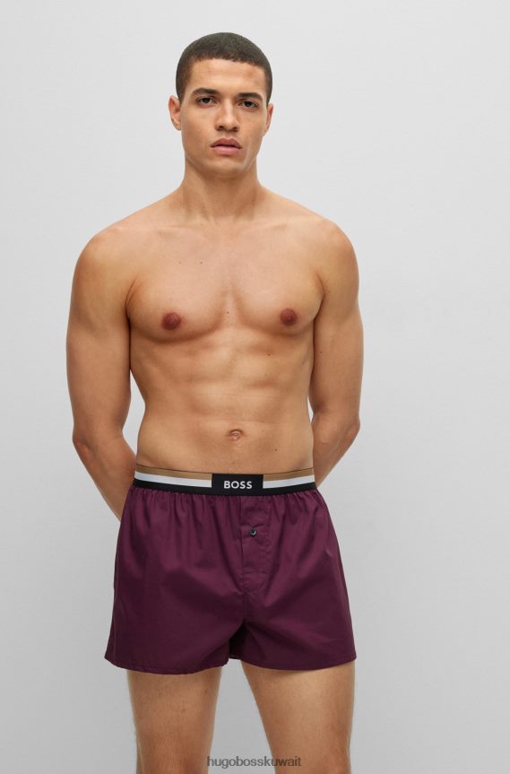 4TFNJN2014 الأرجواني الداكن Hugo Boss مجموعة من قطعتين من السراويل البيجامة باللون الأرجواني الداكن مع أحزمة خصر مخططة من هوغو