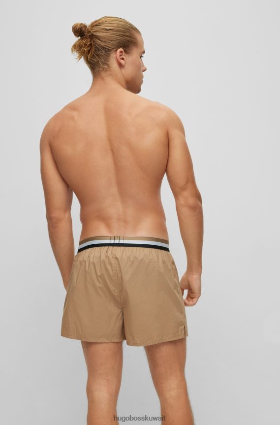 4TFNJN2017 اللون البيج Hugo Boss Hugo بيج - حزمة من قطعتين من شورت بيجامة مع أحزمة خصر مخططة