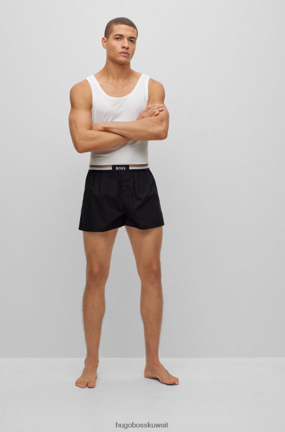 4TFNJN2018 أسود Hugo Boss Hugo - حزمة من قطعتين من شورت بيجامة مع أحزمة خصر مخططة باللون الأسود