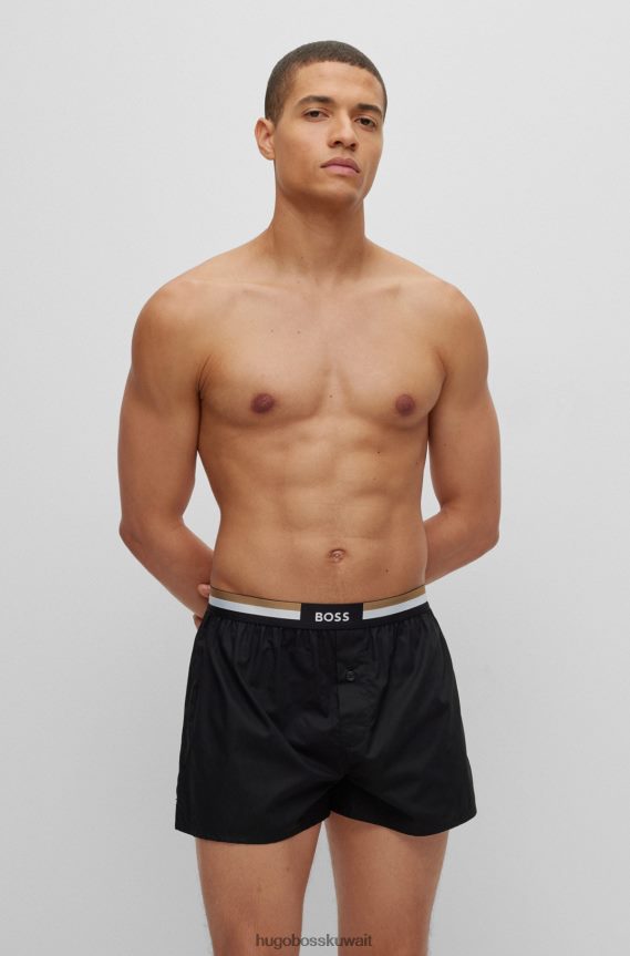 4TFNJN2018 أسود Hugo Boss Hugo - حزمة من قطعتين من شورت بيجامة مع أحزمة خصر مخططة باللون الأسود