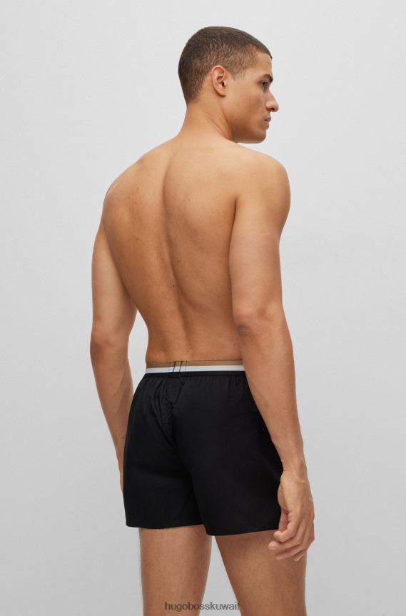 4TFNJN2018 أسود Hugo Boss Hugo - حزمة من قطعتين من شورت بيجامة مع أحزمة خصر مخططة باللون الأسود
